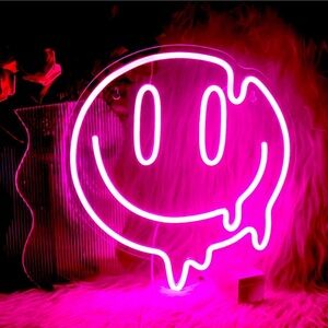 Smiley Face Neon Pink Light Wall Decor Bedroom Bathroom Dorm College Party Sign